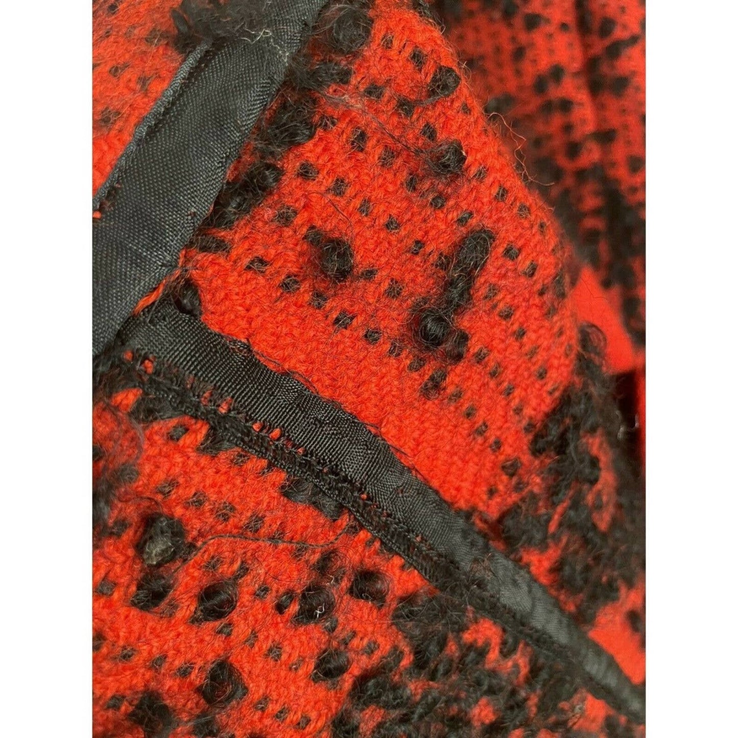 Vintage Handmade 1960s Wool Skirt Red Black Buffalo Check Textured Maxi Pencil