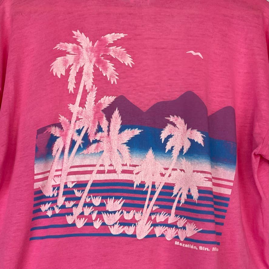 Vintage T-Shirt Tourism 1980s Mazatlan Mexico Pink Soft Single Stitch XL TJC106