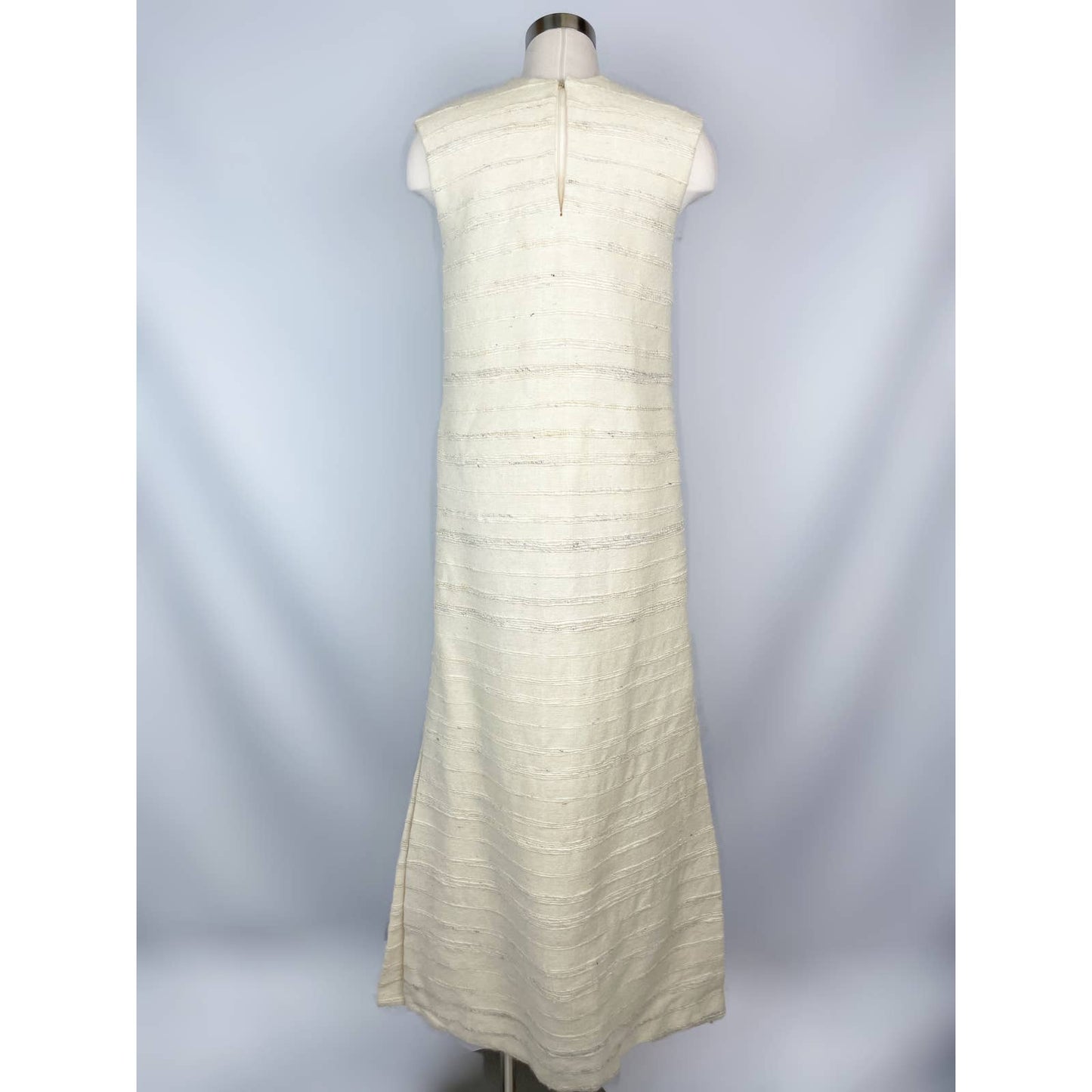 Vintage 1960s Handmade Hand Sewn Maxi Dress Wool High Neck Slit Textured Medium a1000