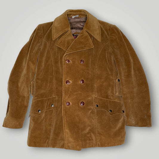 Vintage Europe Craft 1970s Western Corduroy Double Breasted Coat Brown Large