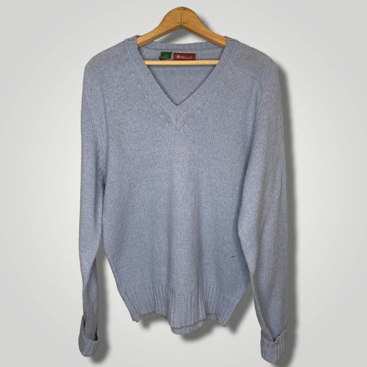 Vintage 1980s Shetland Wool Sweater Periwinkle Blue Sweater Blue V L Neck b127