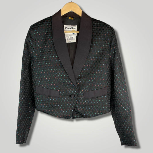 Vintage Pioneer Wear Tuxedo Jacket Black Multicolor Metallic Threads NWT B121