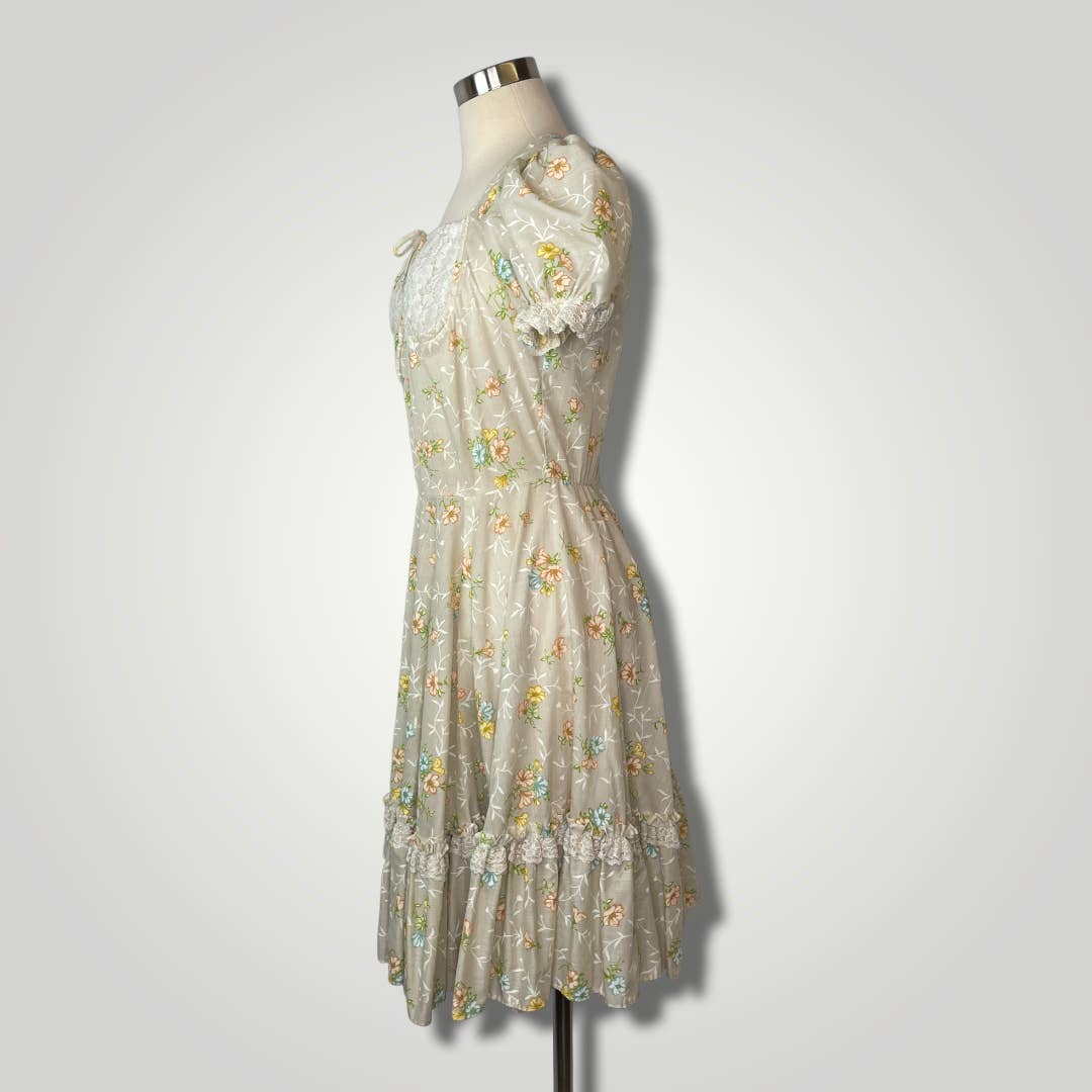 Vintage 1970s Square Dancing Dress Floral Yellow Partners Please Small