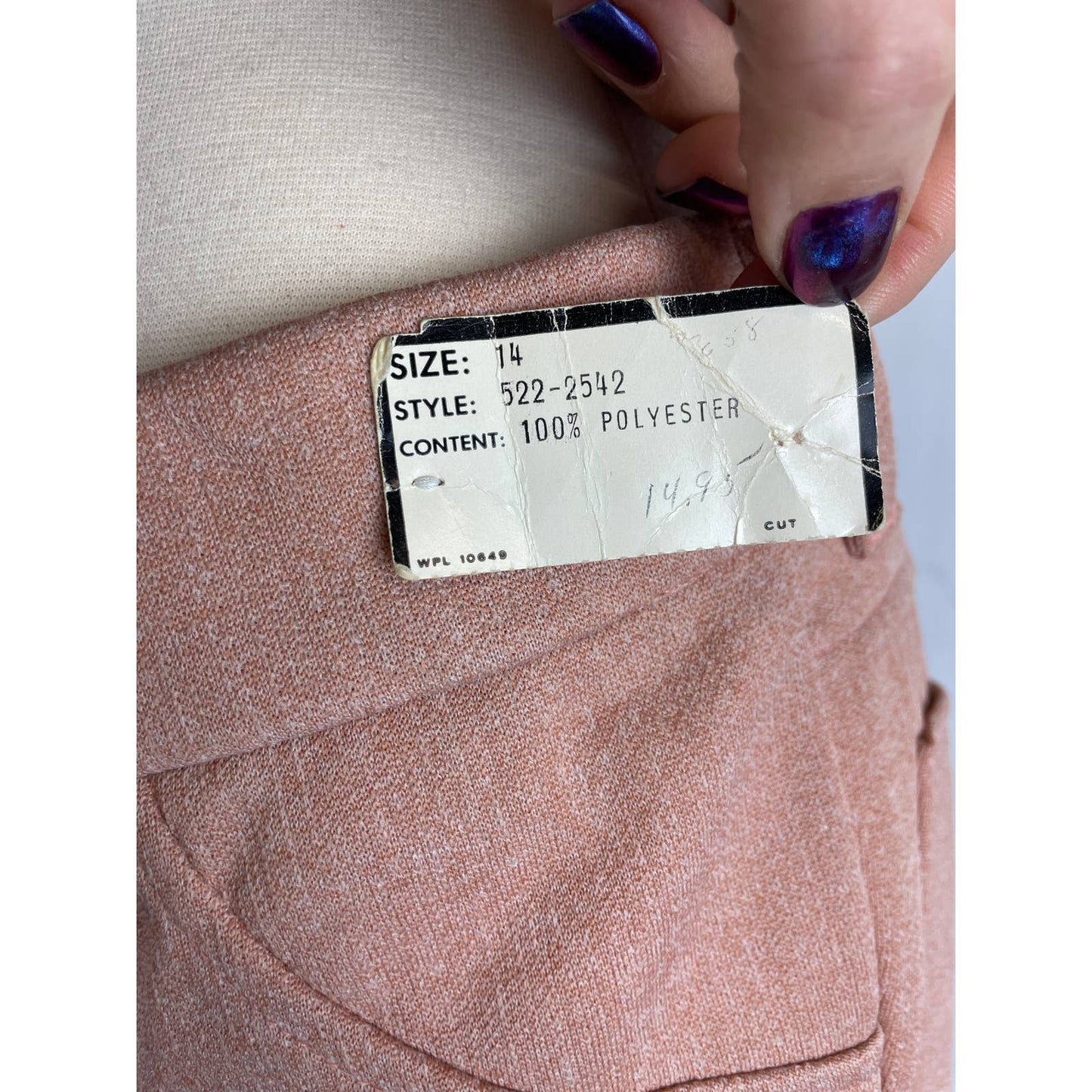Vintage NOS Deadstock Pintuck 1970s Light Pink Polyester Pants Size L  FP1009
