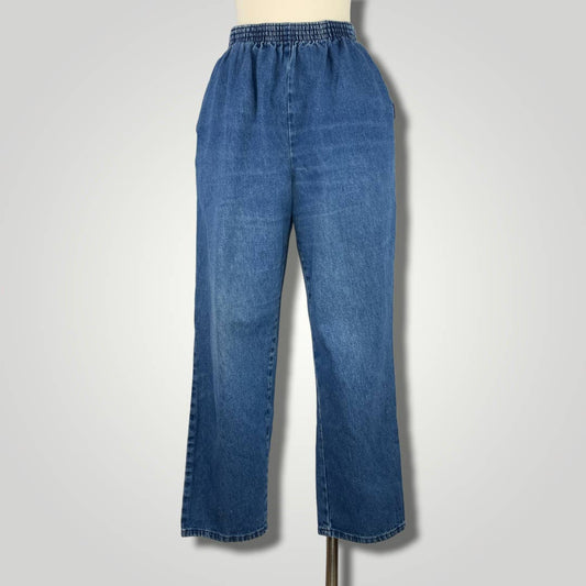 Vintage 1980s Chic Elastic Waist Denim Jeans Medium Wash Short Medium Lg FP1012