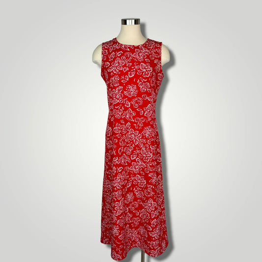 Vintage 1990s Kathie Lee Bandanna Dress Red White Sleeveless Med Midi A1017