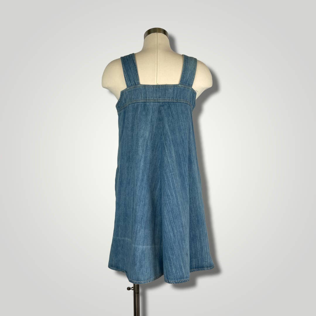 Vintage Handmade Denim Dress Blue Jumper Swing 1970s Mini Medium Apron B108