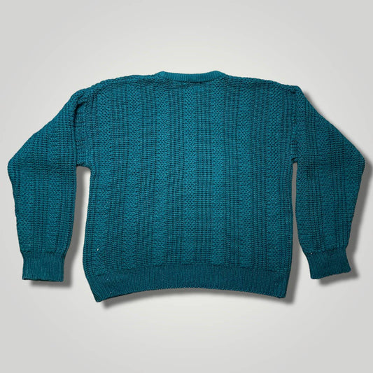 Vintage 1990s High Sierra Crew Neck Sweater Deep Teal Green XL Chunky Knit B2004