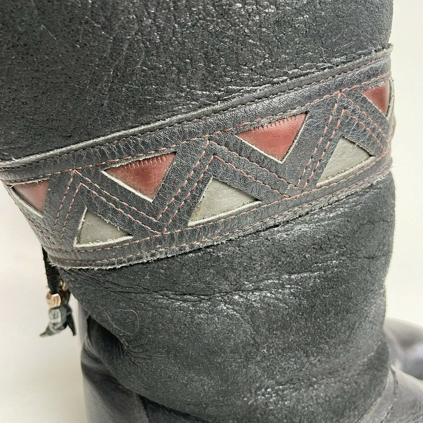 Vintage Sorel Sheepskin Boots Black 1980s Geometric Contrast Triangle 8.5