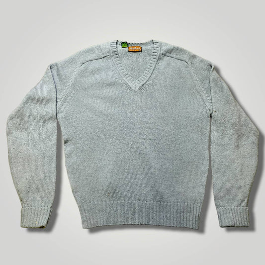 Vintage 1970s Highland V Neck Blue Wool Sweater Pullover Mens Large B2010
