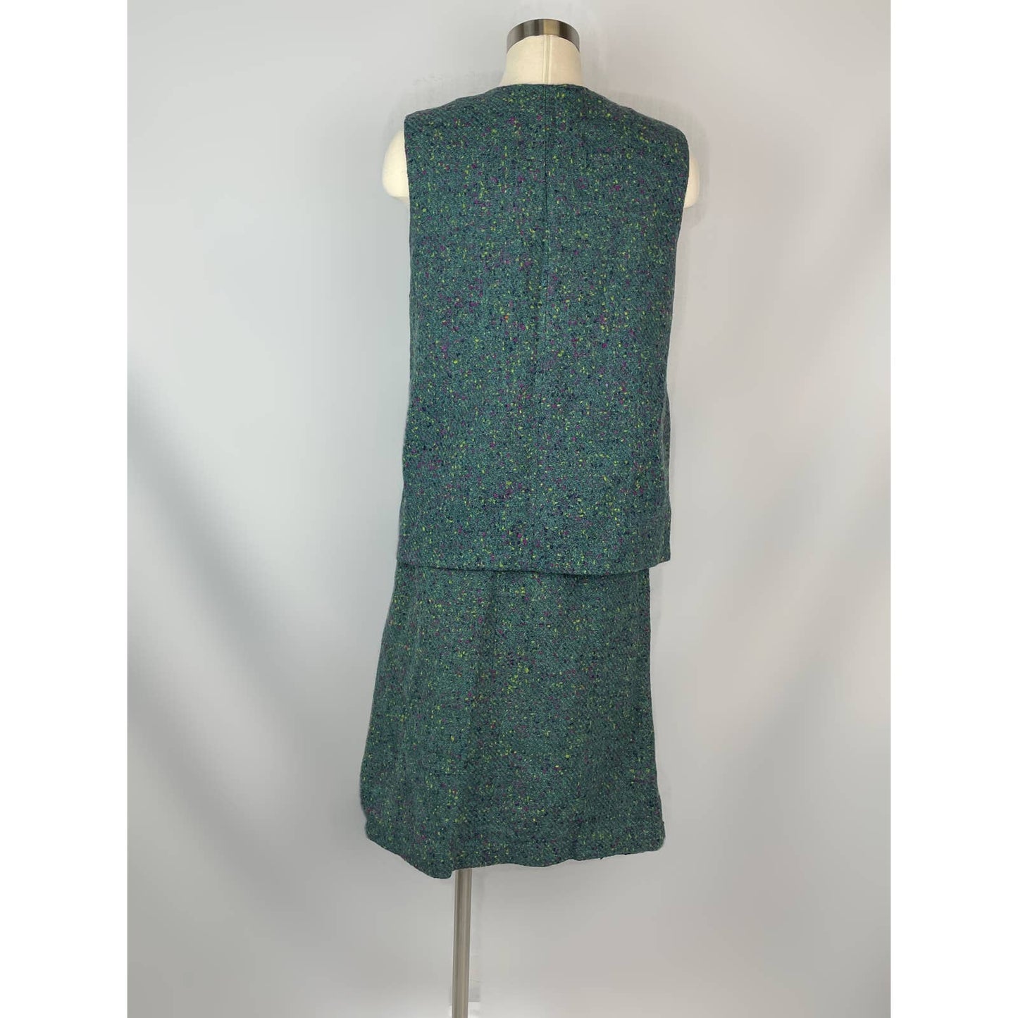 Vintage 1960s Handmade Wool Suit Green Pink Speckles Vest M/L
