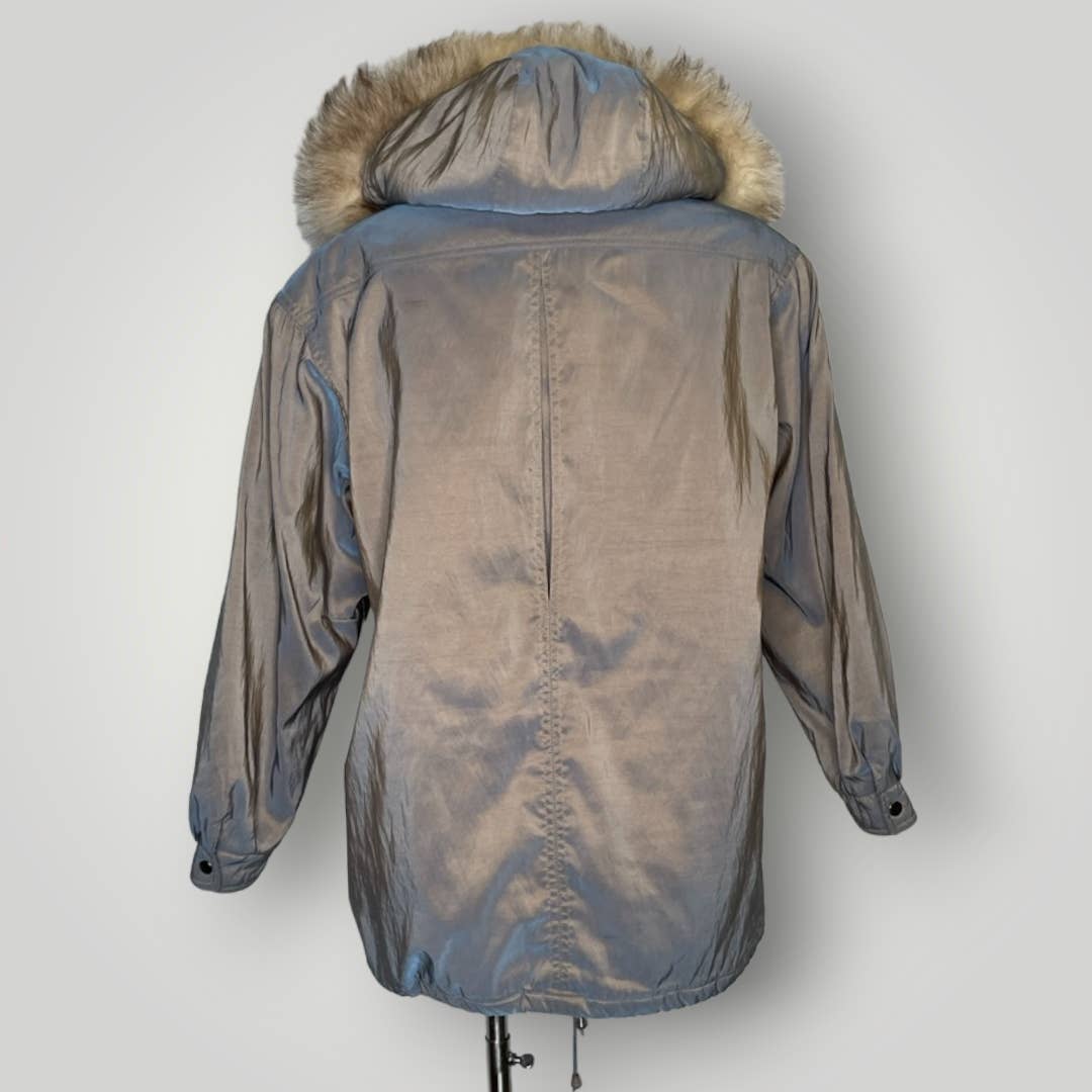 Vintage Forecaster of Boston Parka Coat Lavender Fox Fur Hood Large Winter E