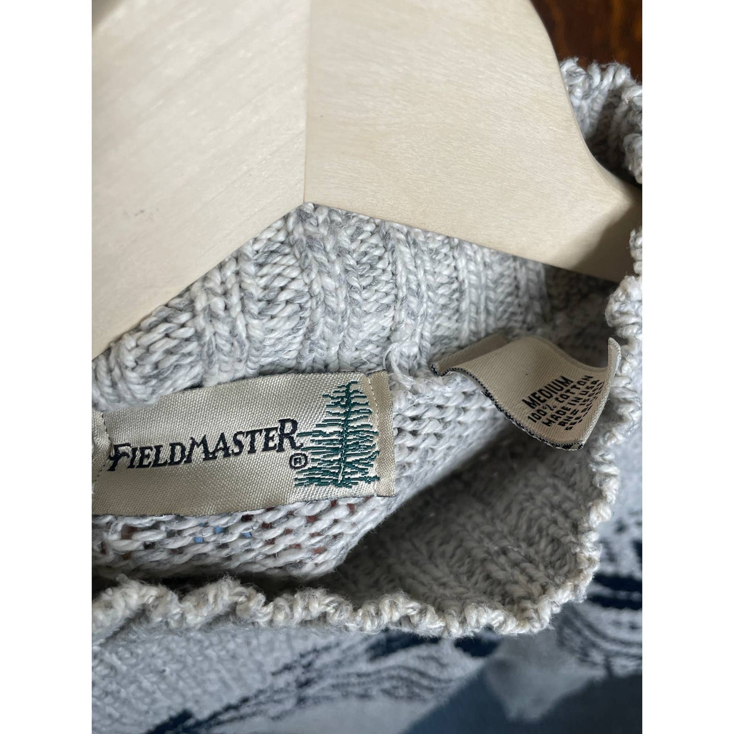 Vintage Fieldmaster Snowflake Cotton Sweater Gray Navy Medium Mock Neck