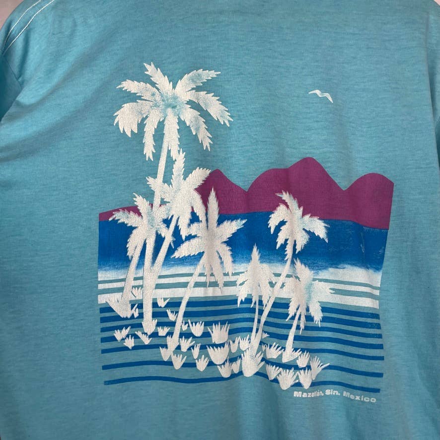 Vintage T-Shirt Tourism 1980s Mazatlan Mexico Blue Soft Single Stitch L TJC106