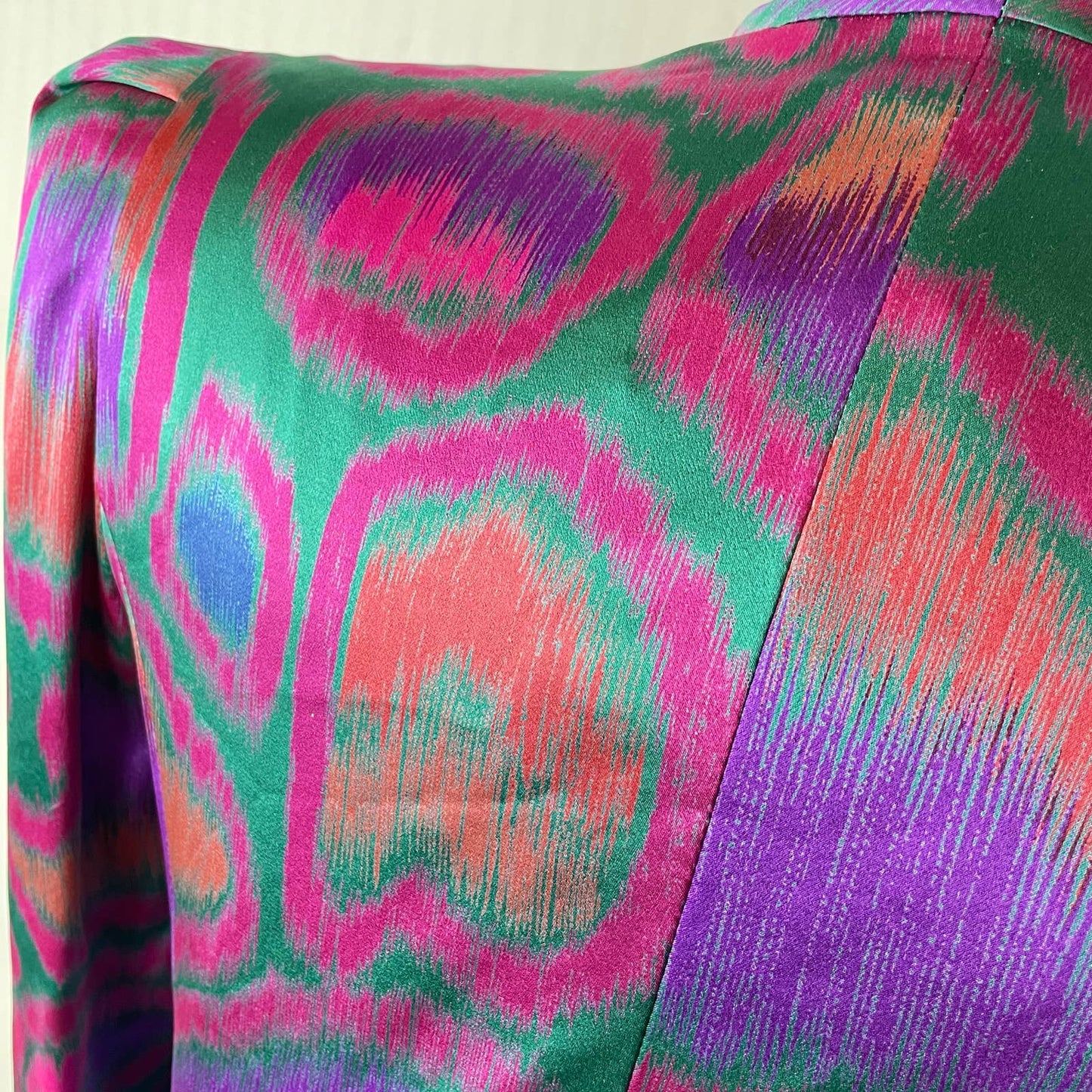 Vtg 1980s Silk Skirt Suit Double Breasted Tye Dye Pink Purple  Teal Knee Length