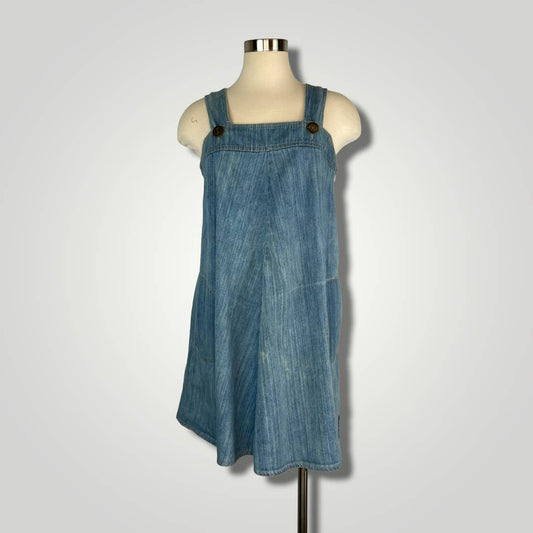 Vintage Handmade Denim Dress Blue Jumper Swing 1970s Mini Medium Apron B108
