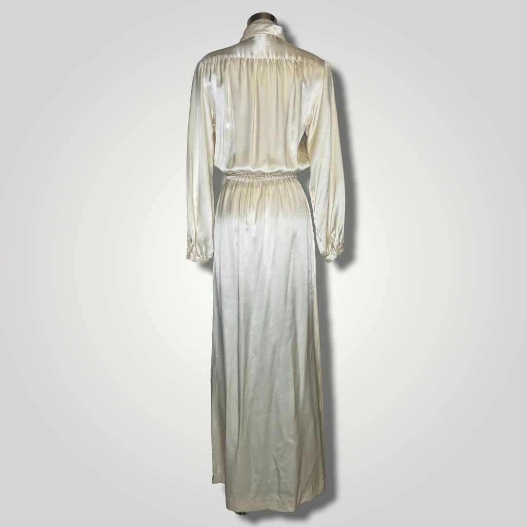 Vintage Dress Lillie Rubin Maxi Floor Length Shirt Ivory Button Long Slv  b139