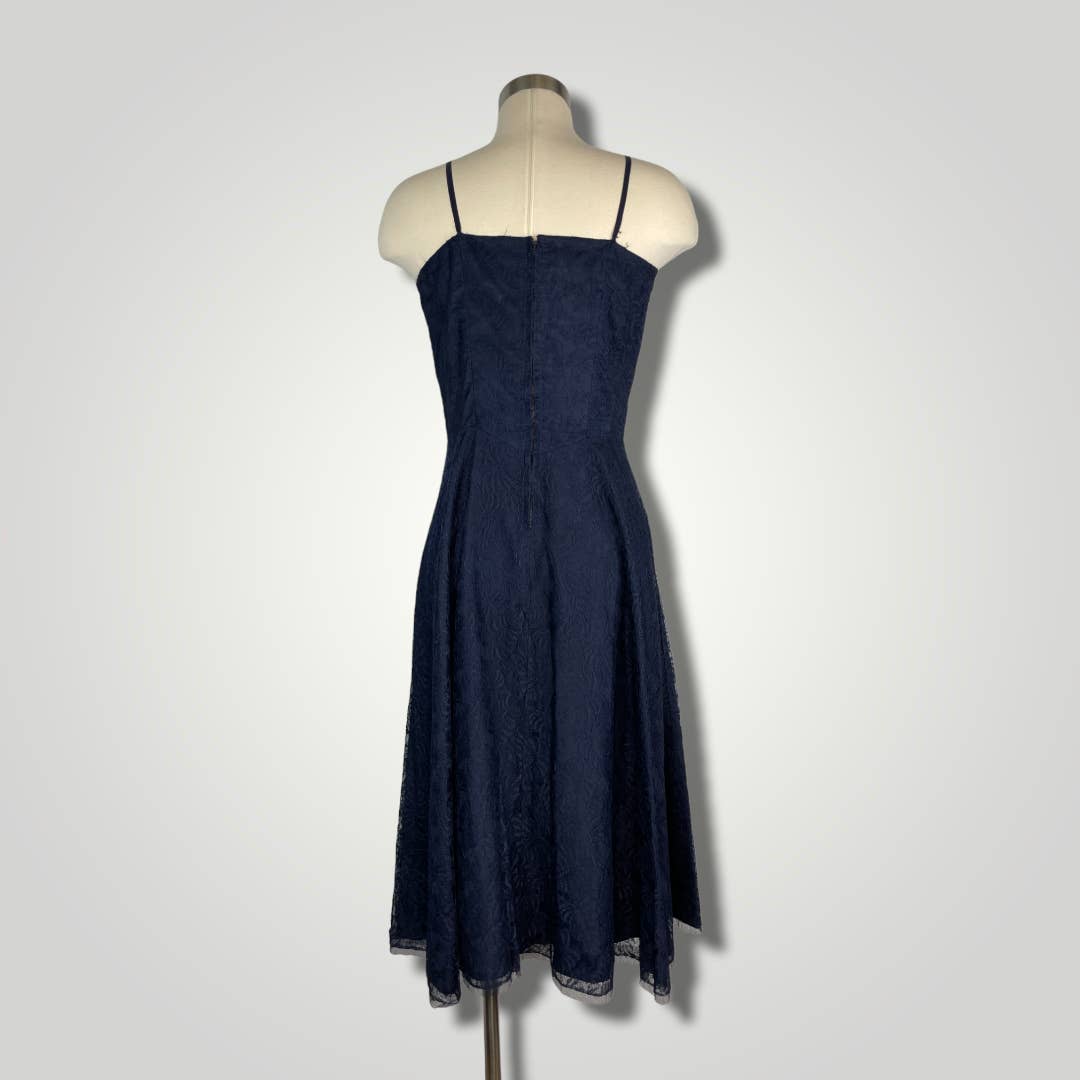 Vintage 1950s Party Dress A Norman Original Med Navy Blue Sleeveless Lace b110