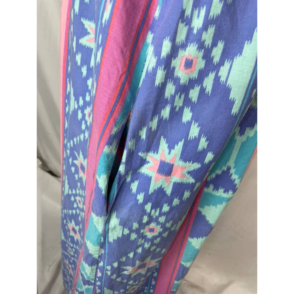 Vintage Dress Housedress Mumu Shift Southwestern Maxi Pink Blue Loose A1014