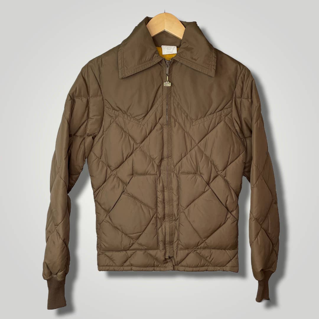 Vintage Miller Western Jacket Brown Goose Down Puffer Collar Medium Quilted R122