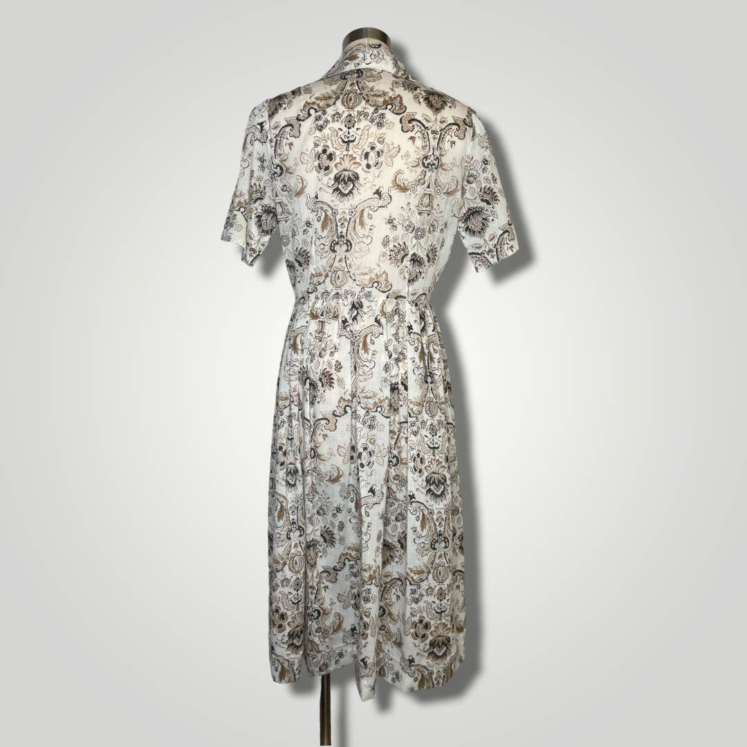 Vintage 1940s Shirt Dress Floral Short Sleeve Medium Cotton Handmade B136