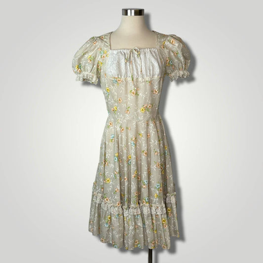 Vintage 1970s Square Dancing Dress Floral Yellow Partners Please Small