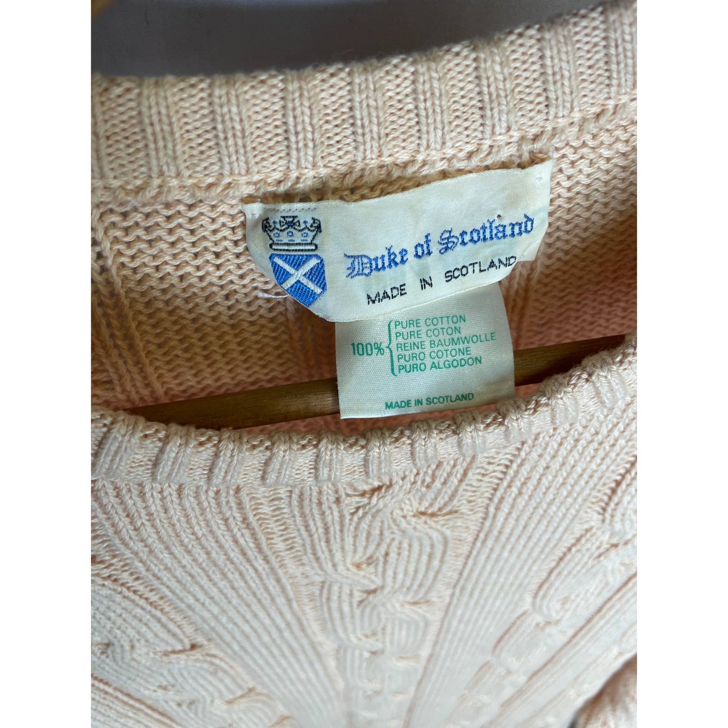 Vintage Duke of Scotland Cotton Cable Knit Sweater Oatmeal Beige XL B126