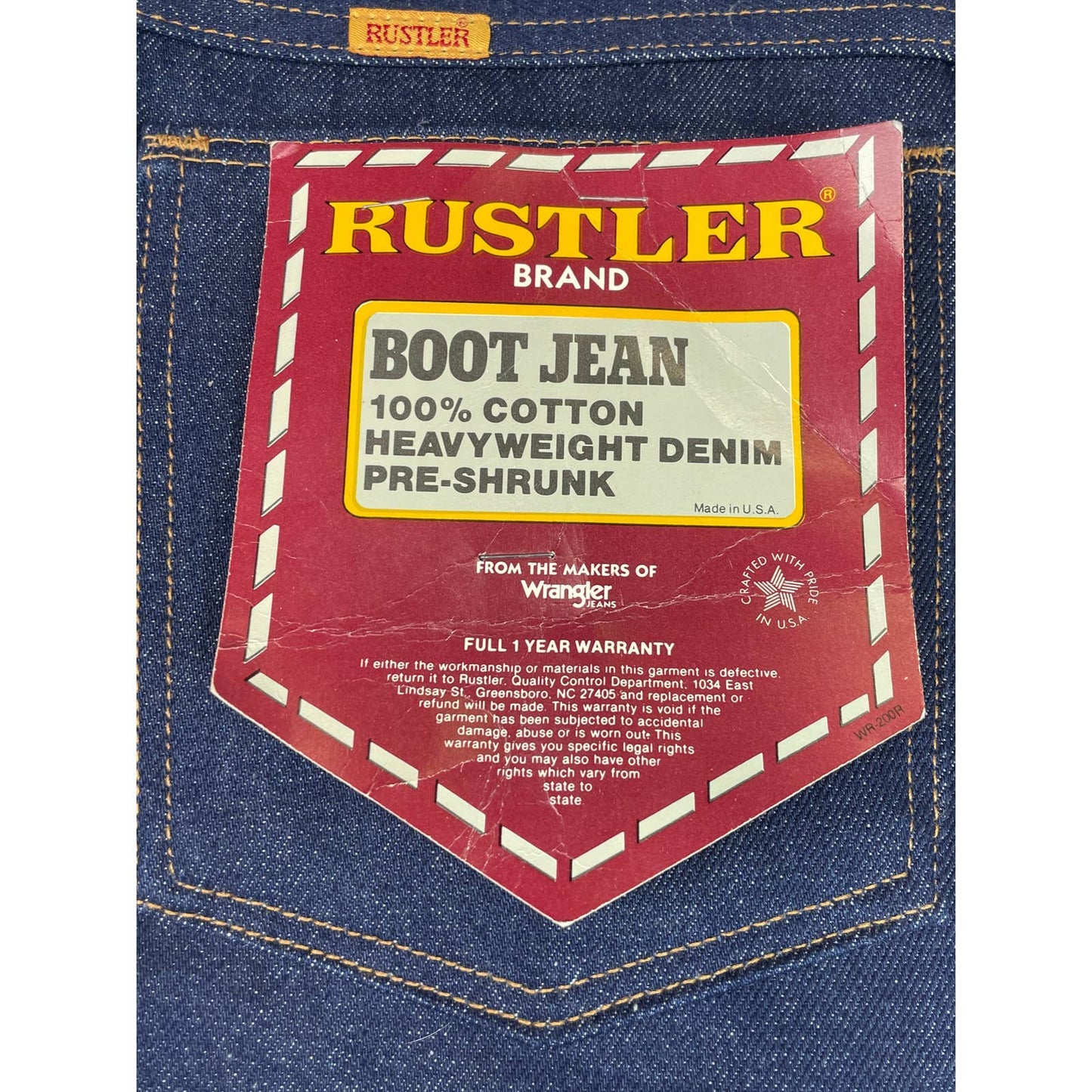 Vintage NOS 1980s Deadstock Rustler Jeans NWT Dark Heavyweight 38x30 TJD107