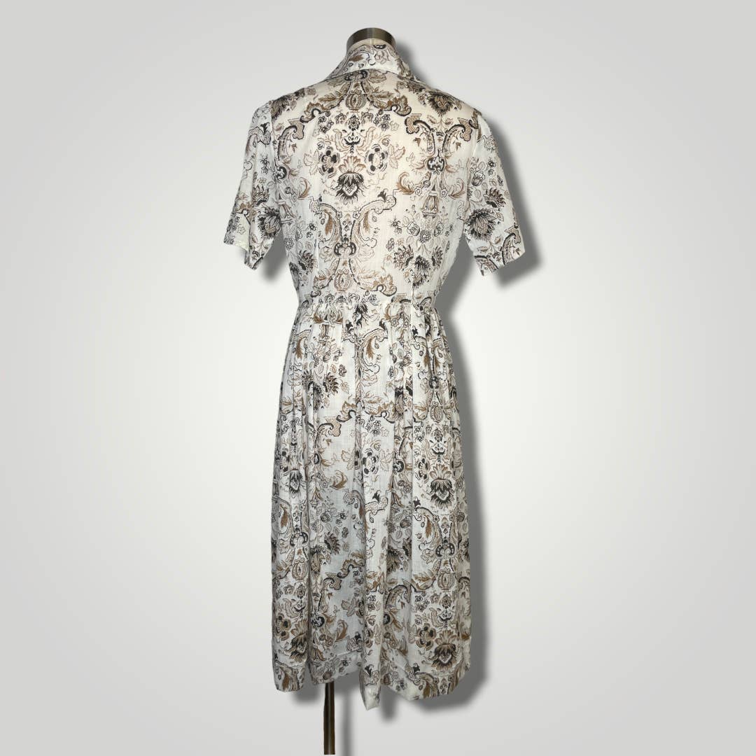 Vintage 1940s Shirt Dress Floral Short Sleeve Medium Cotton Handmade B136 - MST GoodsVintage