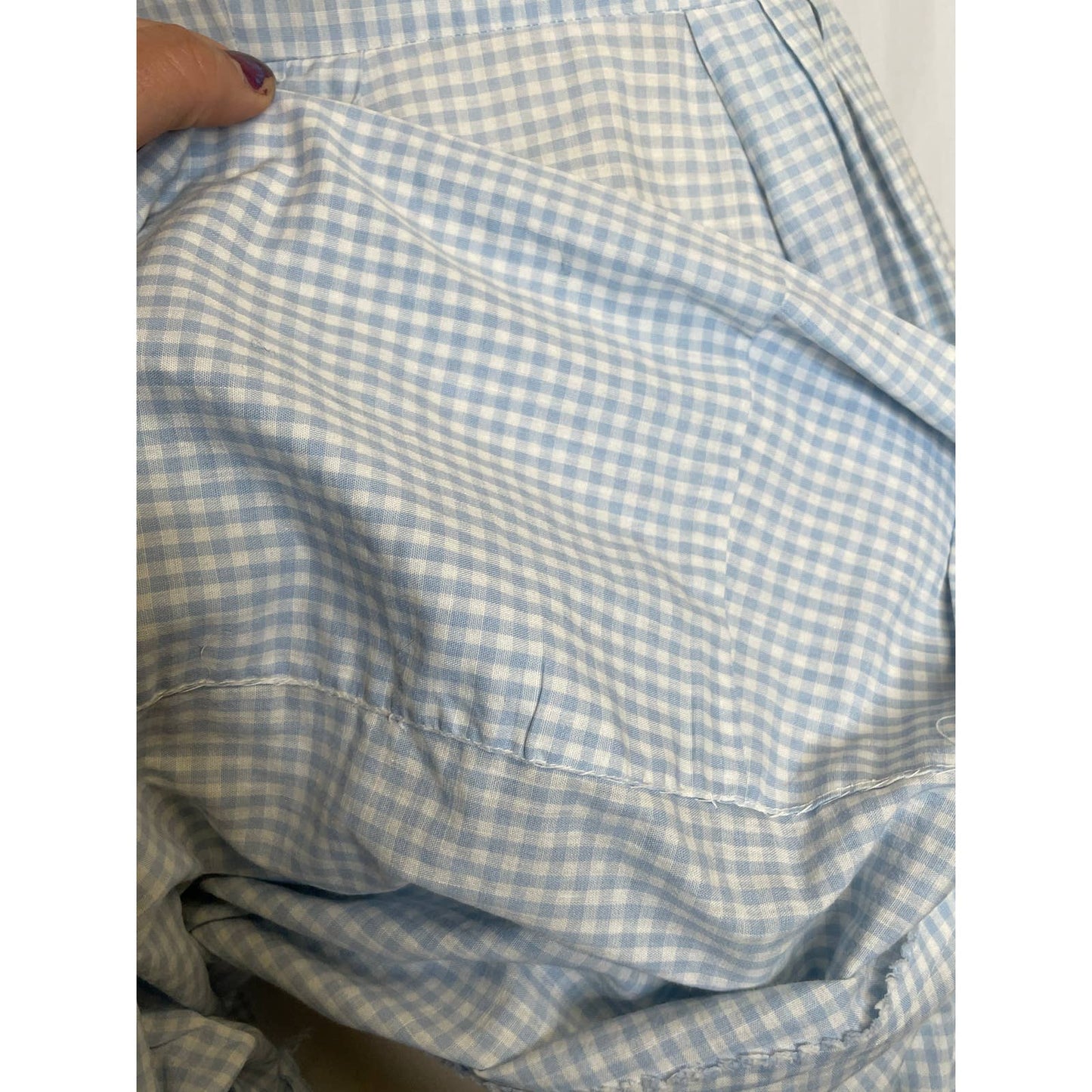 Vintage 1950s Gingham Check Dress Blue White Short Sleeve Medium Bow Lace b137 - MST GoodsVintage
