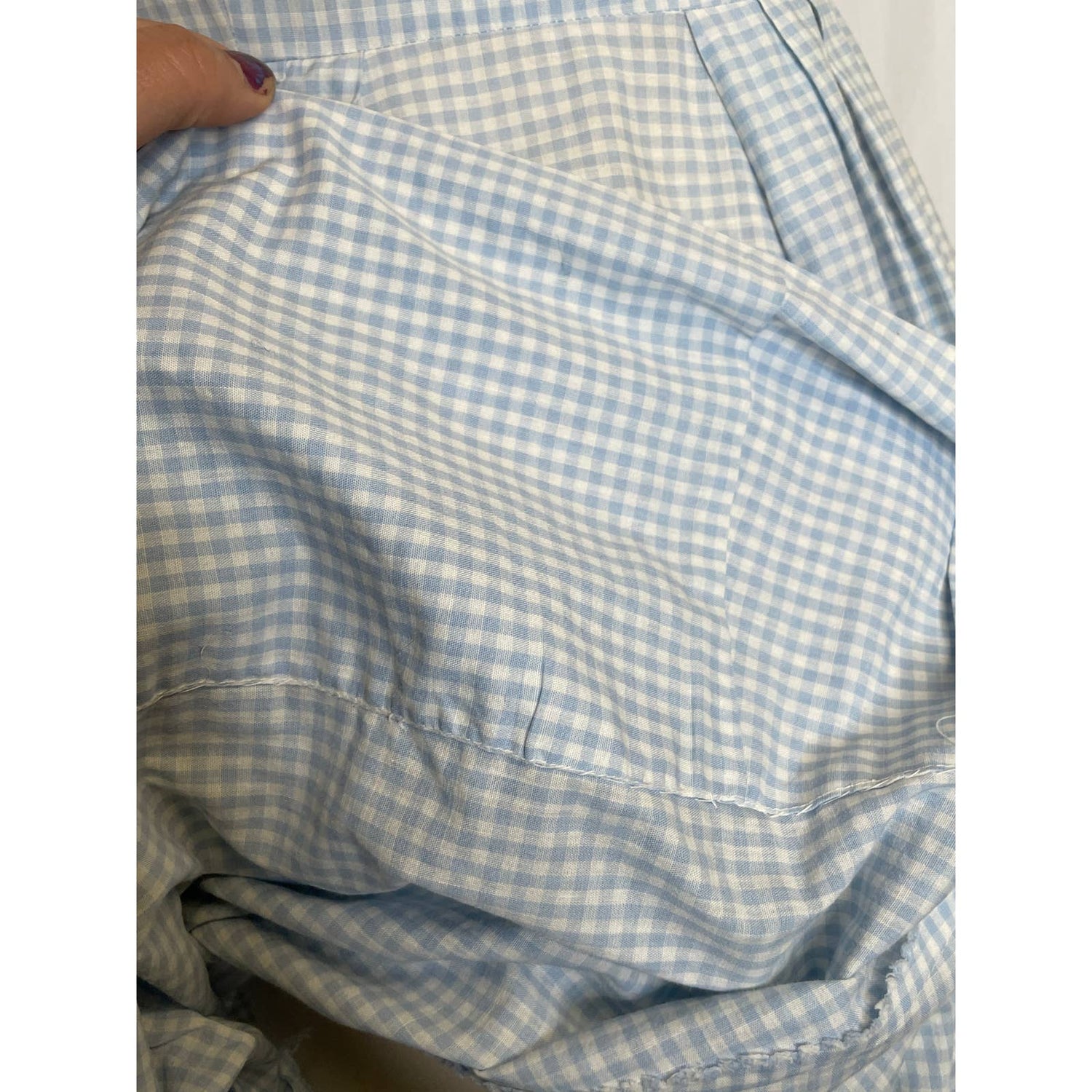 Vintage 1950s Gingham Check Dress Blue White Short Sleeve Medium Bow Lace b137 - MST GoodsVintage