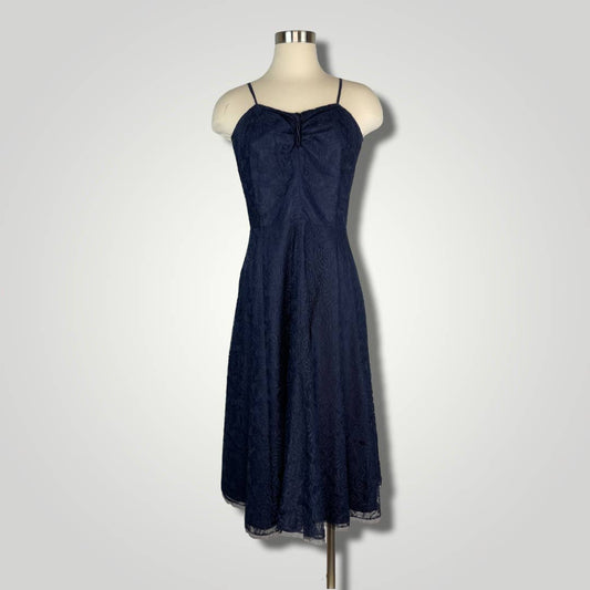 Vintage 1950s Party Dress A Norman Original Med Navy Blue Sleeveless Lace b110 - MST GoodsVintage