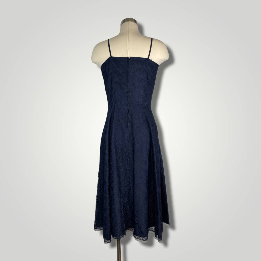 Vintage 1950s Party Dress A Norman Original Med Navy Blue Sleeveless Lace b110 - MST GoodsVintage