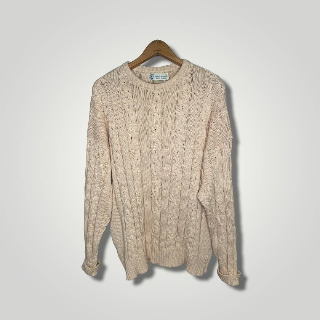 Vintage Duke of Scotland Cotton Cable Knit Sweater Oatmeal Beige XL B126 - MST GoodsVintage