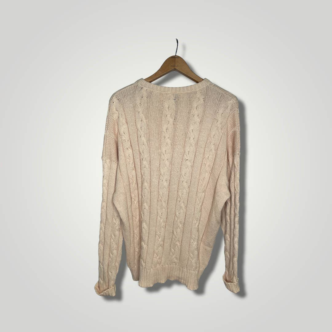 Vintage Duke of Scotland Cotton Cable Knit Sweater Oatmeal Beige XL B126 - MST GoodsVintage