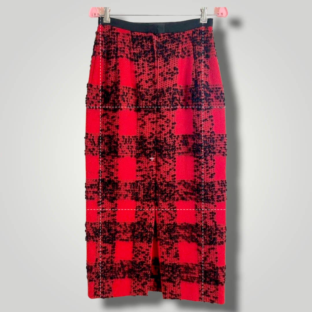 Vintage Handmade 1960s Wool Skirt Red Black Buffalo Check Textured Maxi Pencil - MST GoodsVintage
