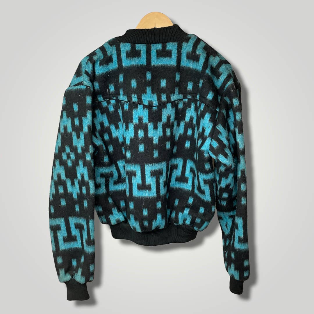 Vintage To Saddlesmith Outfitters Geometric Blue Black Wool Blend L R109 - MST GoodsVintage