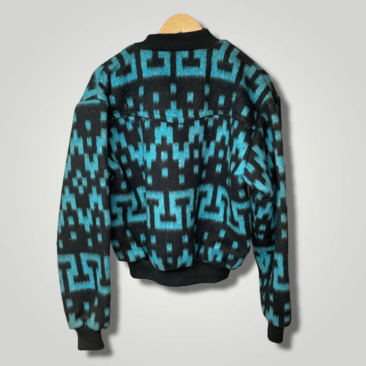 Vintage To Saddlesmith Outfitters Geometric Blue Black Wool Blend L R109 - MST GoodsVintage