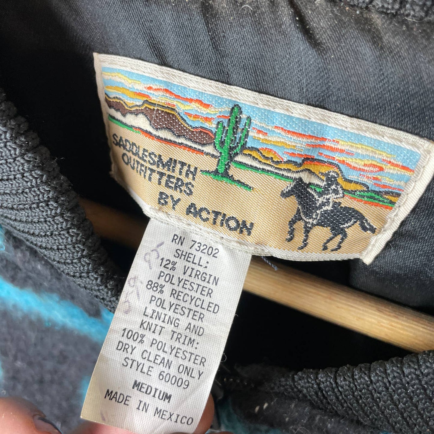 Vintage To Saddlesmith Outfitters Geometric Blue Black Wool Blend L R109 - MST GoodsVintage