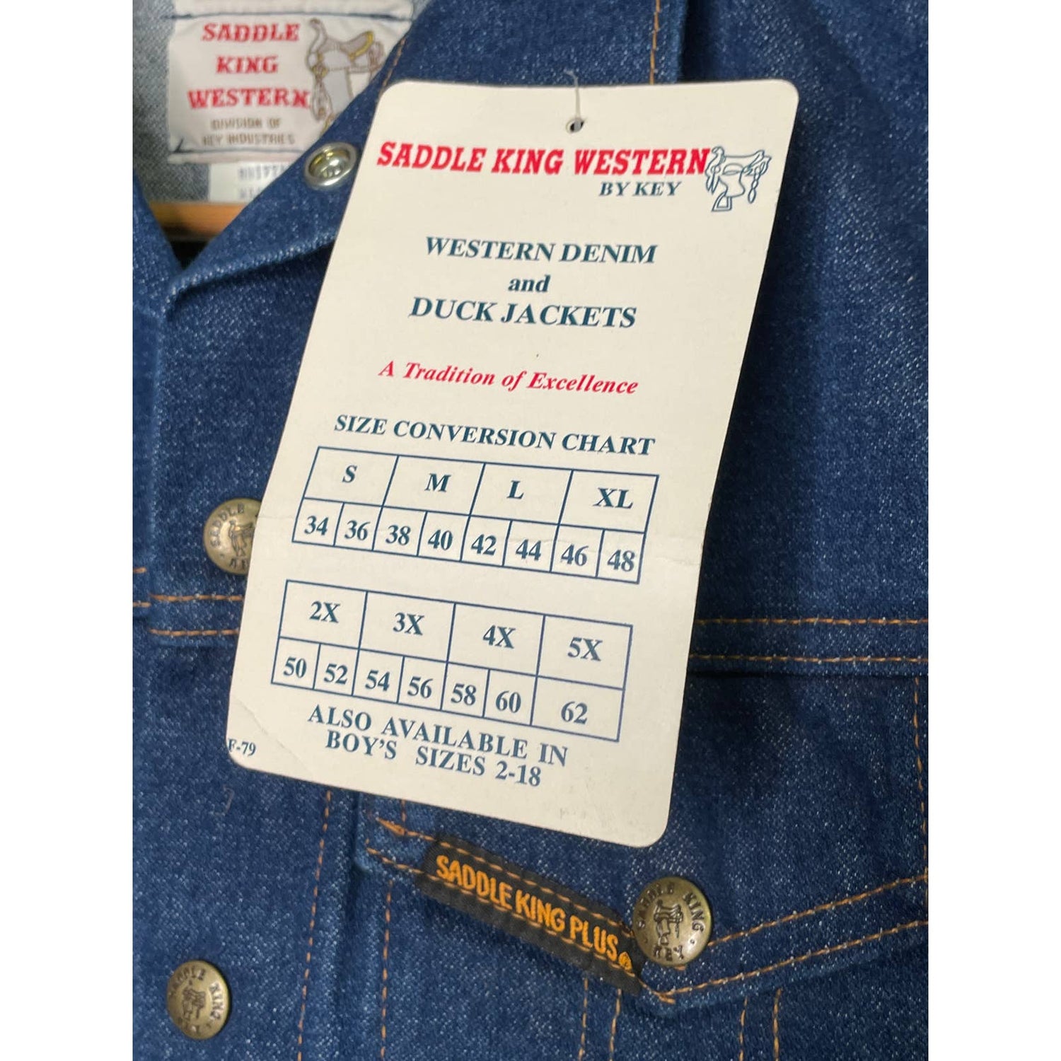 Vtg Saddle King Western Denim Jacket Deadstock Made in USA Dark Small Raw - MST GoodsCoats & JacketsVintage